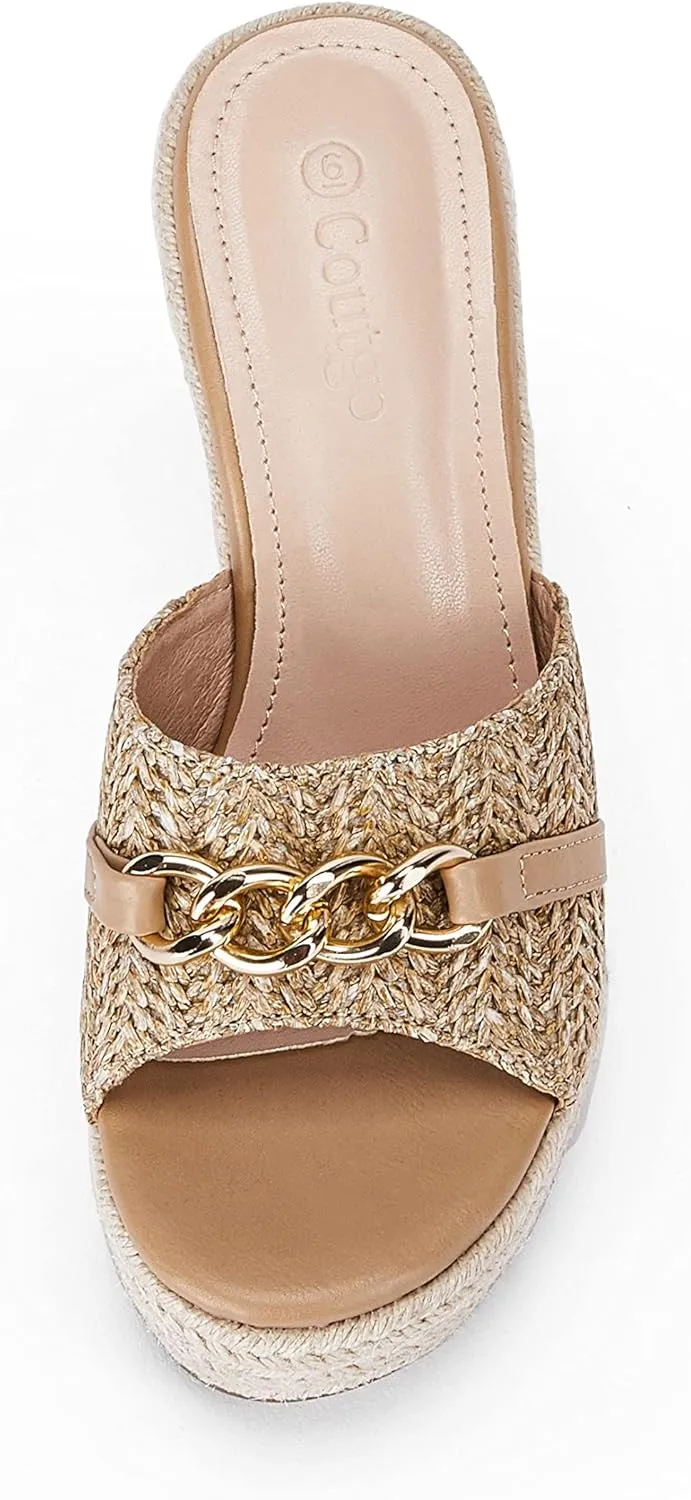 Coutgo Women's Wedge Sandals Platform Espadrille Heel Chain Slip On Casual Summer Slides