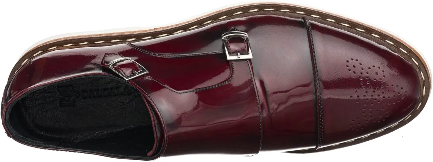 DALGALA Men's Bordeaux Leather Handcrafted Double Monk Strap Loafer Shoes Slip on Eva Sole Lightweight Casual Shoes