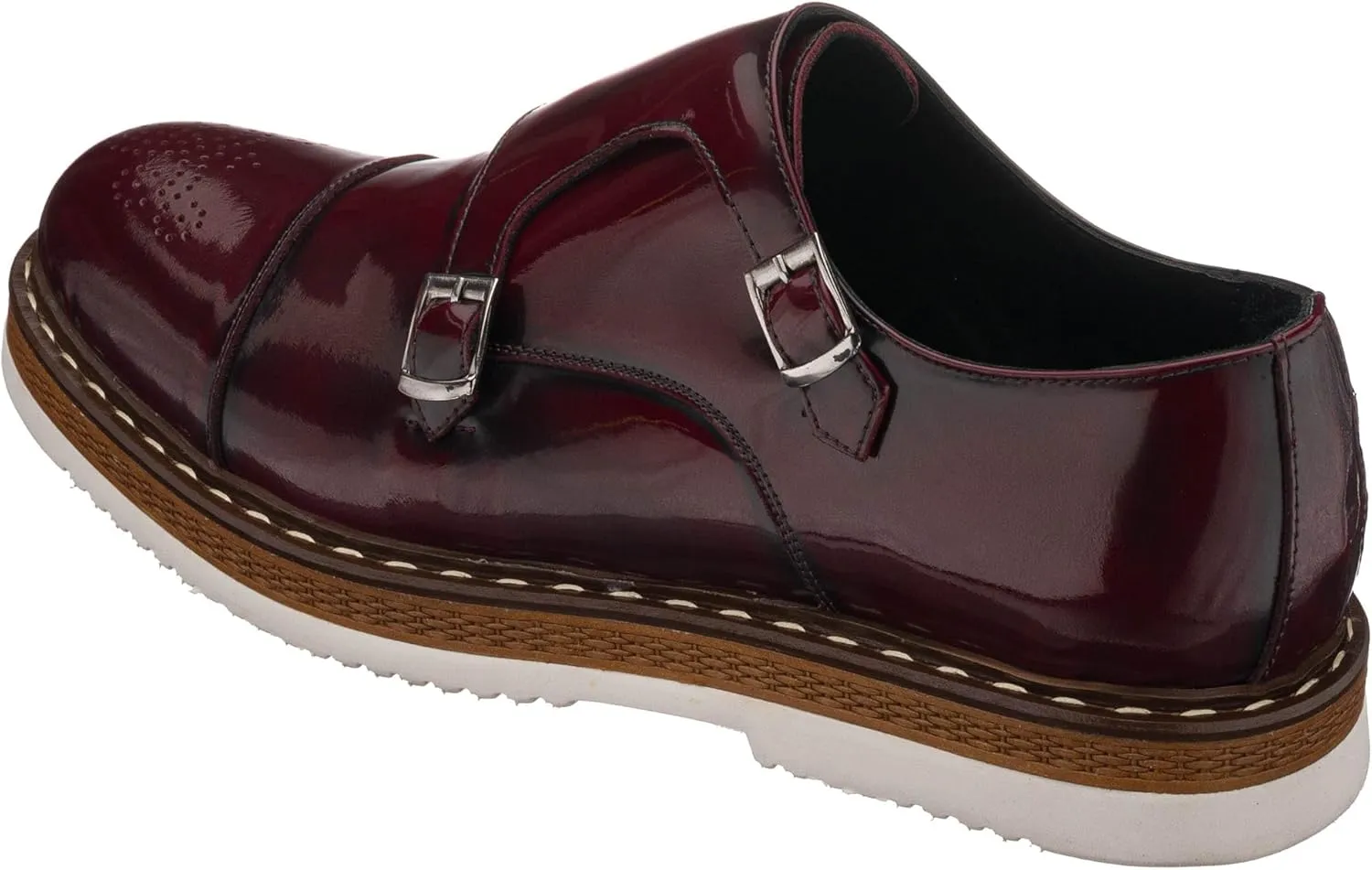 DALGALA Men's Bordeaux Leather Handcrafted Double Monk Strap Loafer Shoes Slip on Eva Sole Lightweight Casual Shoes