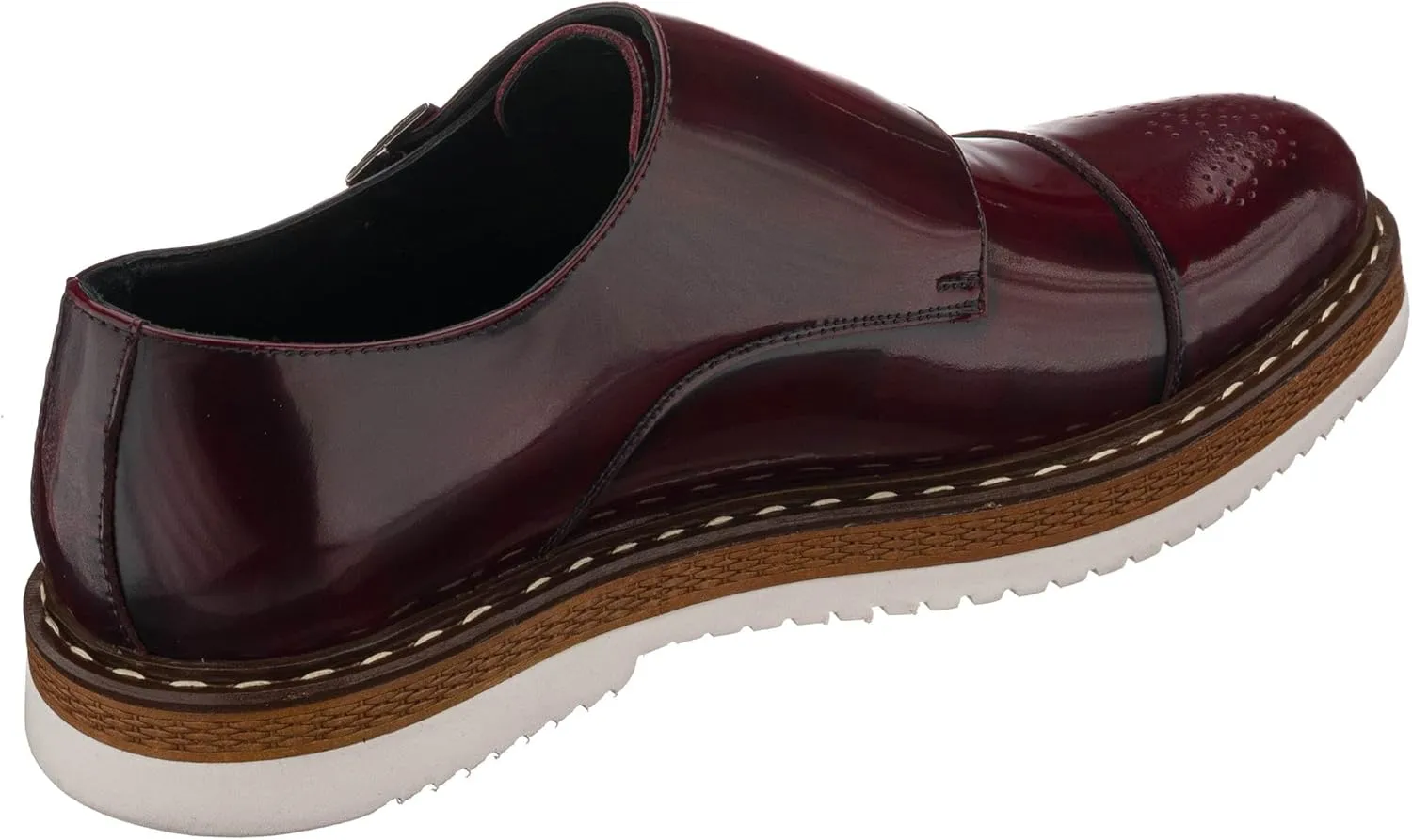 DALGALA Men's Bordeaux Leather Handcrafted Double Monk Strap Loafer Shoes Slip on Eva Sole Lightweight Casual Shoes