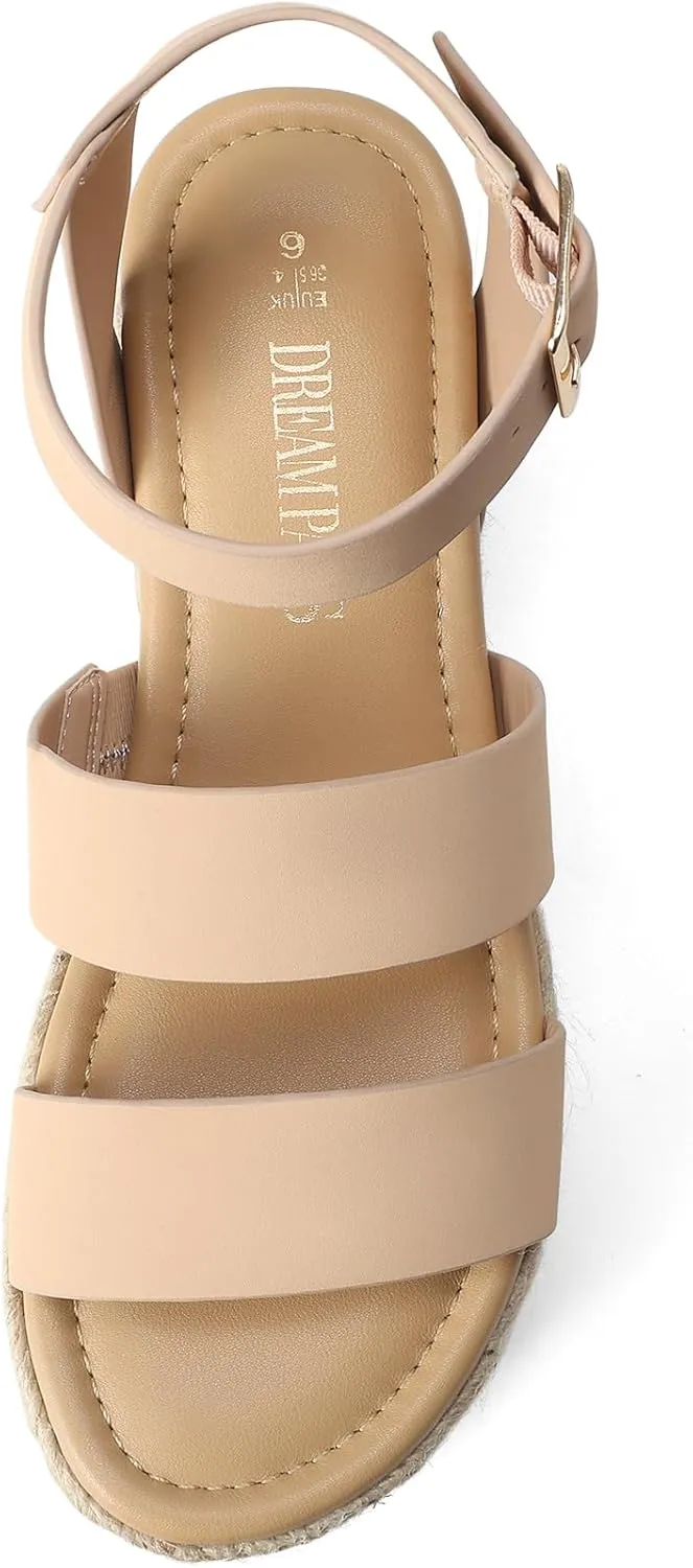 DREAM PAIRS Strappy Espadrille Platform Wedge Sandals for Women Dressy Summer, Comfortable Open Toe Sandals with Cushioned Insole and Ankle Strap Buckle