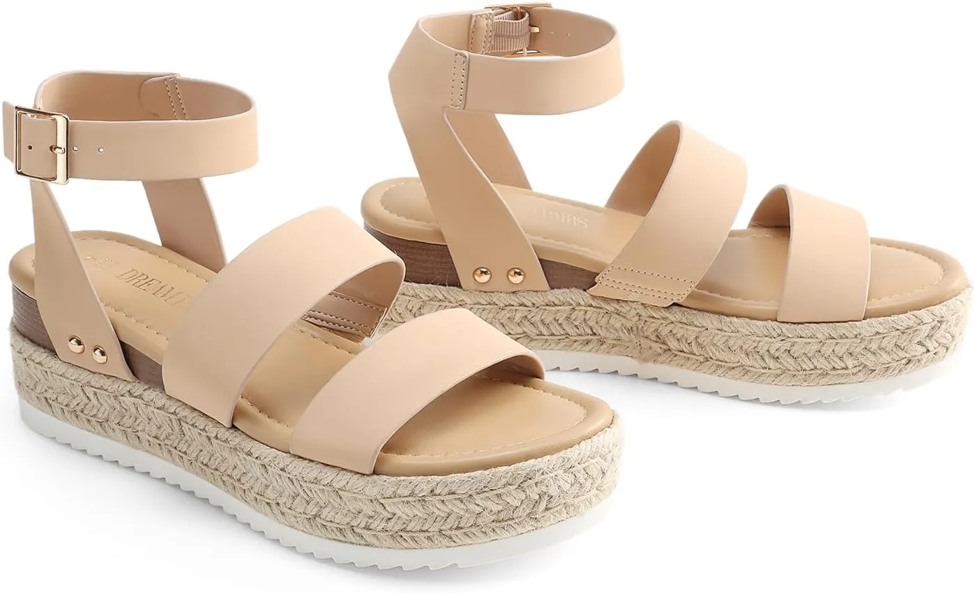 DREAM PAIRS Strappy Espadrille Platform Wedge Sandals for Women Dressy Summer, Comfortable Open Toe Sandals with Cushioned Insole and Ankle Strap Buckle