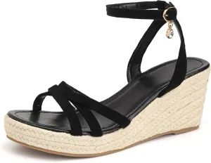 Dressy Open Toe Sandals Platform Wedge Sandals with Cushioned Insole and Ankle Strap Buckle,Strappy Espadrille Wedge Sandals for Women Comfortable Summer