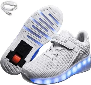Ehauuo Kids Single Wheels Shoes with Lights Rechargeable Roller Skates Retractable LED Flashing Sneakers Wheels Shoes for Unisex Girls Boys Beginners Gift
