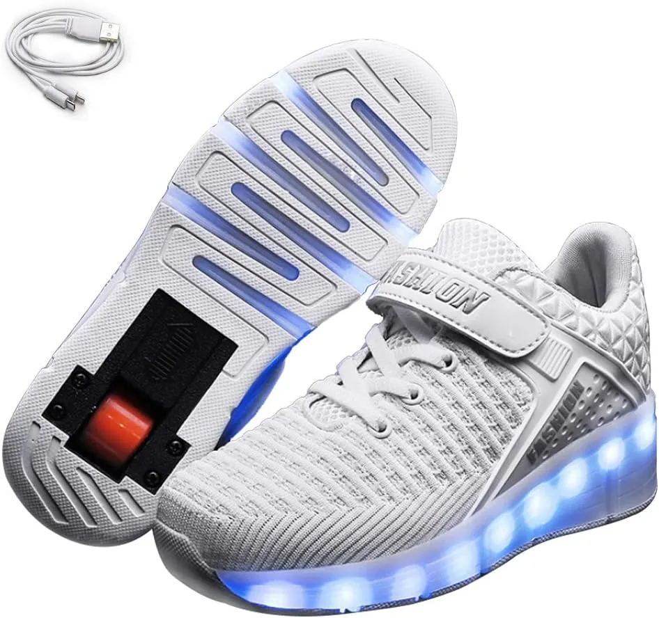 Ehauuo Kids Single Wheels Shoes with Lights Rechargeable Roller Skates Retractable LED Flashing Sneakers Wheels Shoes for Unisex Girls Boys Beginners Gift