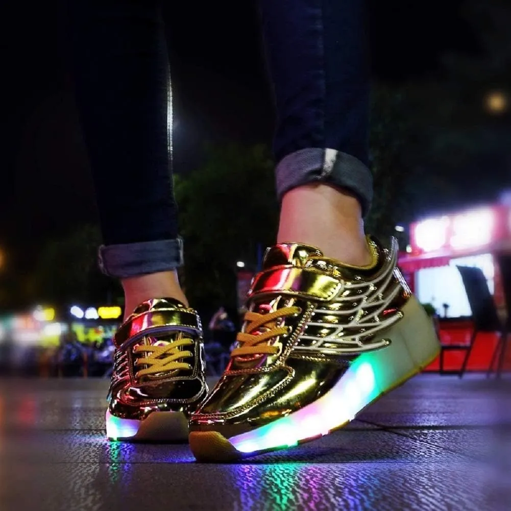 Ehauuo Kids Single Wheels Shoes with Lights Rechargeable Roller Skates Retractable LED Flashing Sneakers Wheels Shoes for Unisex Girls Boys Beginners Gift