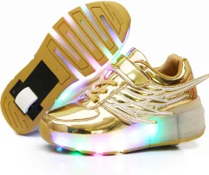 Ehauuo Kids Single Wheels Shoes with Lights Rechargeable Roller Skates Retractable LED Flashing Sneakers Wheels Shoes for Unisex Girls Boys Beginners Gift