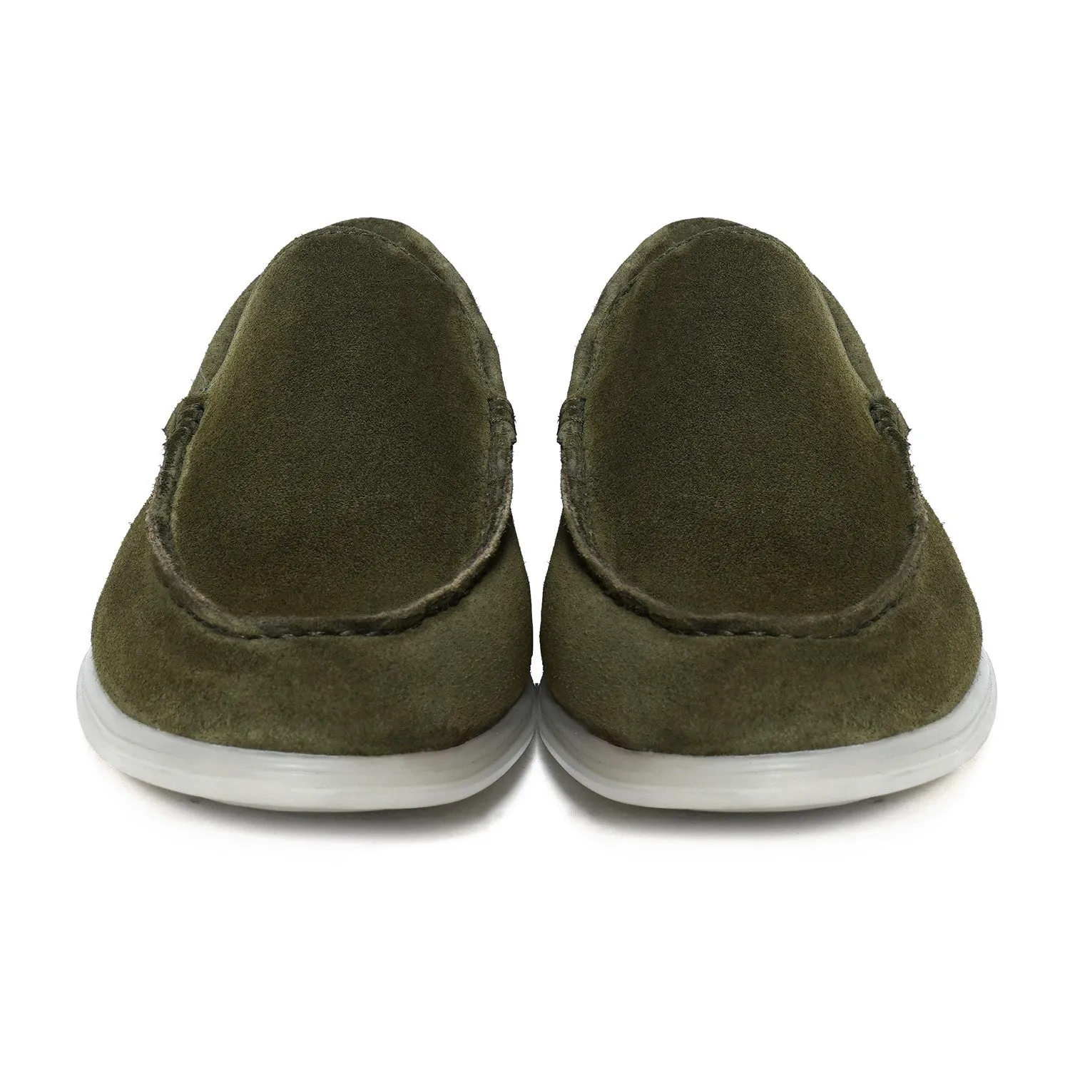 Elegant Yacht Shoes in Olive Green Suede Leather