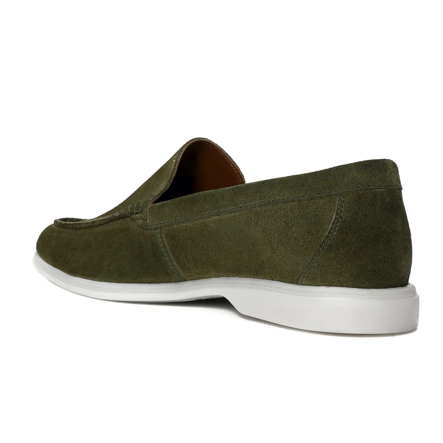 Elegant Yacht Shoes in Olive Green Suede Leather