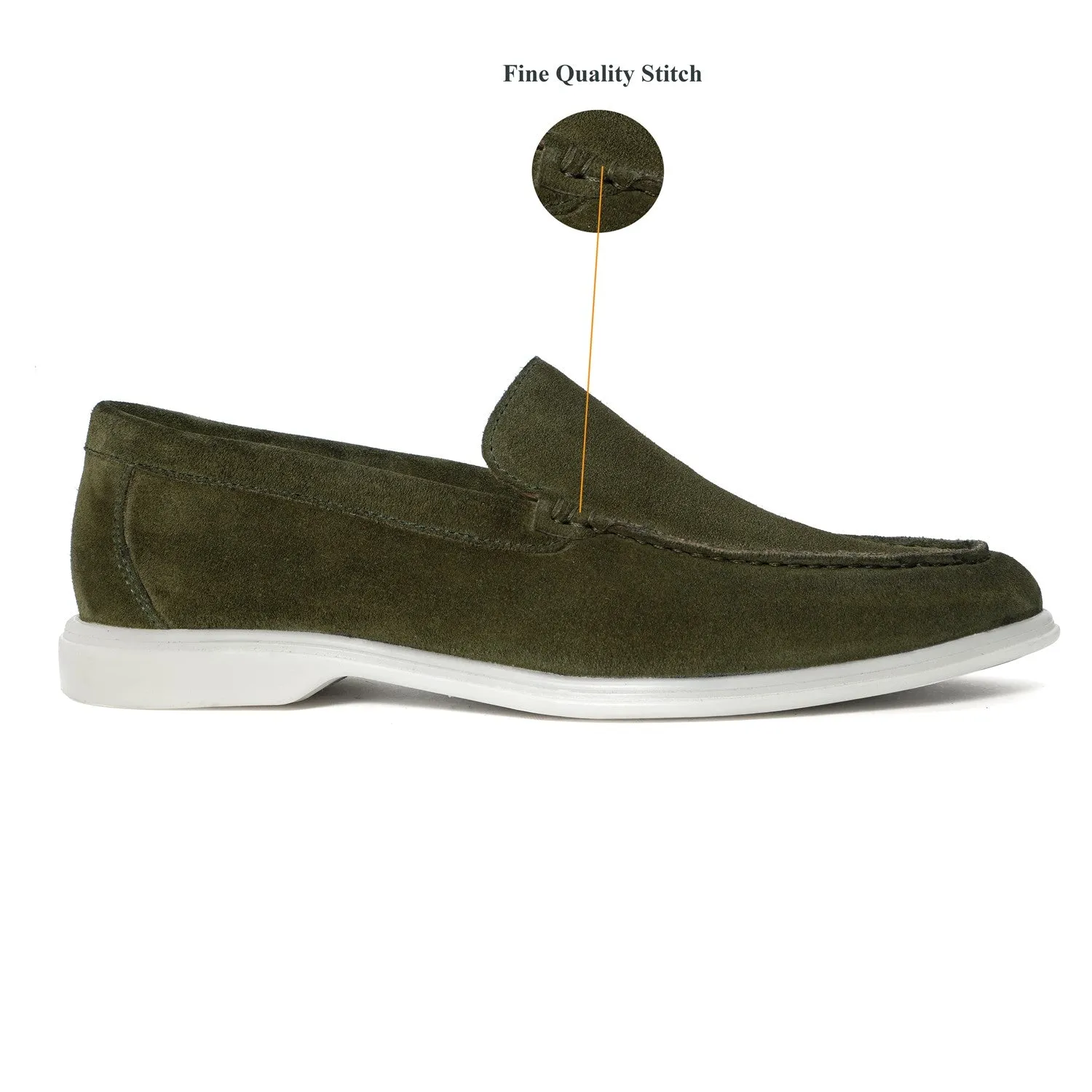 Elegant Yacht Shoes in Olive Green Suede Leather