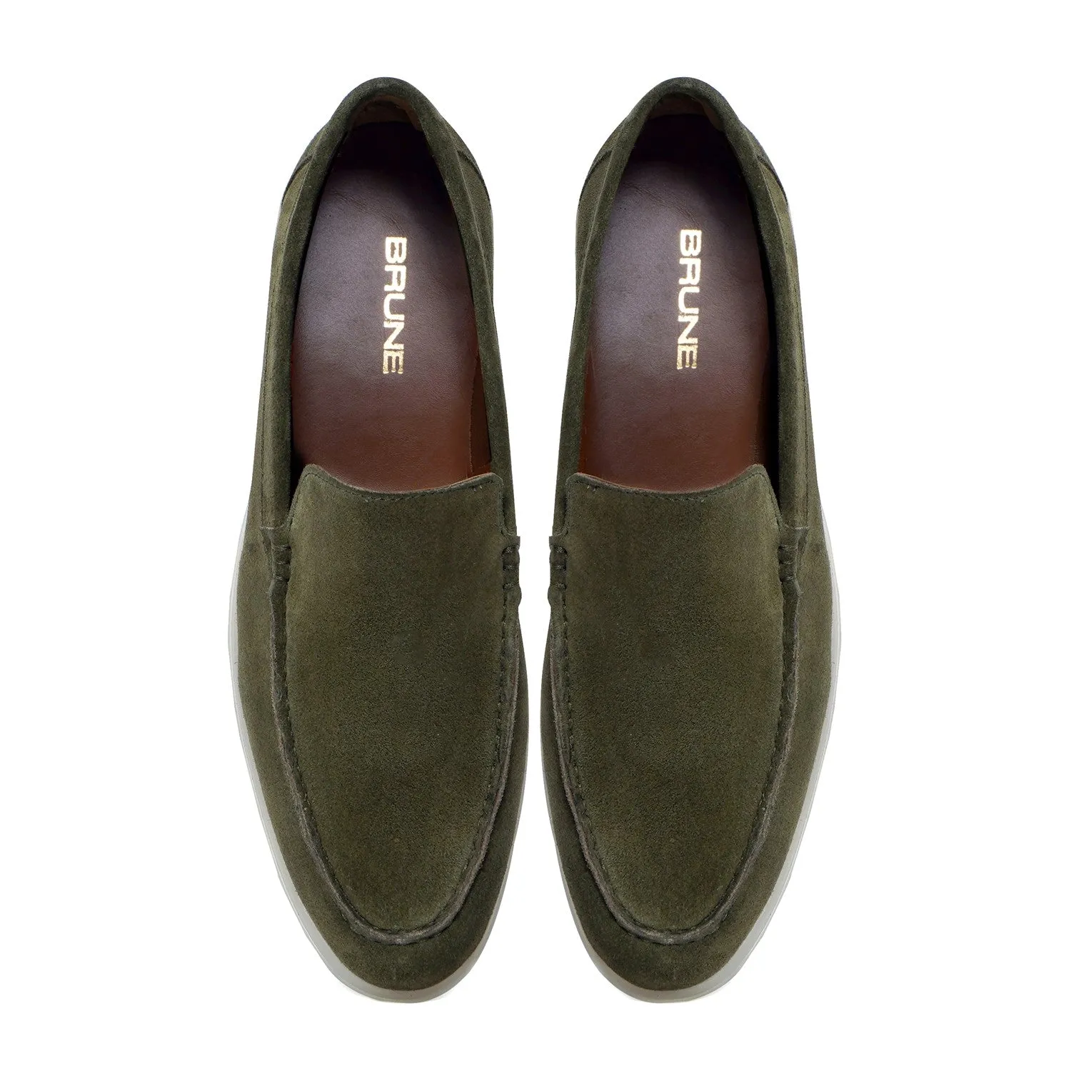 Elegant Yacht Shoes in Olive Green Suede Leather