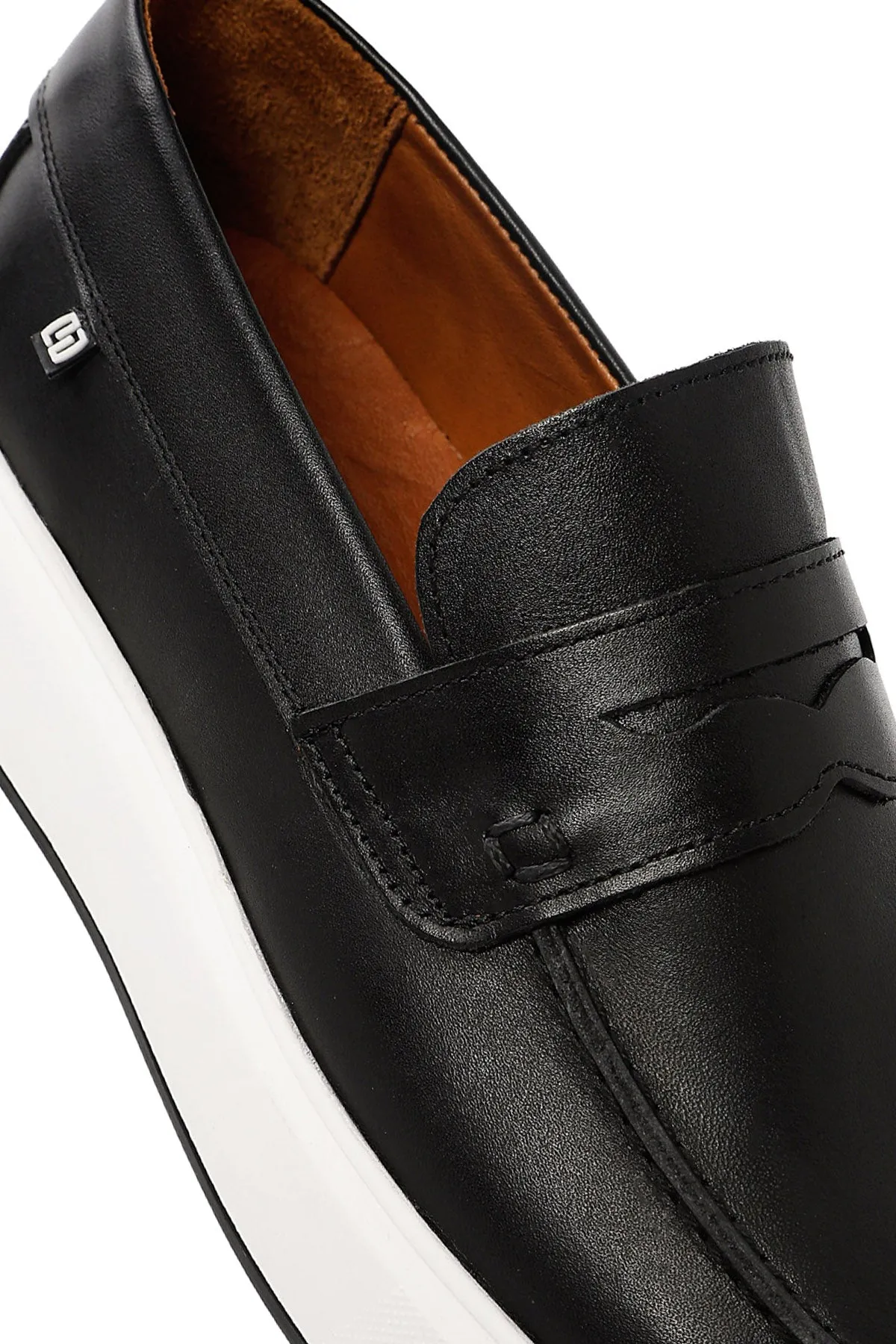 Erkek Siyah Kalın Tabanlı Deri Casual Loafer