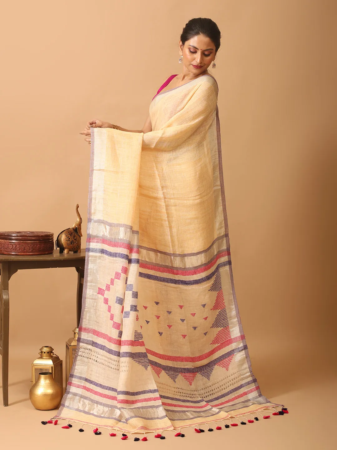 Expedited delivery Colour Saree Hand Sandal Ending soon Pure Linen Woven