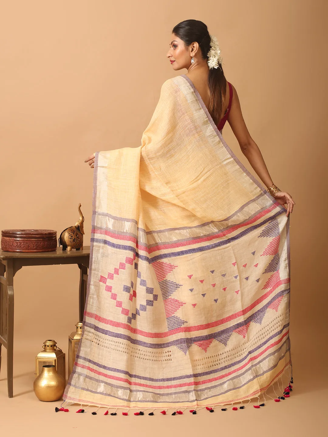 Expedited delivery Colour Saree Hand Sandal Ending soon Pure Linen Woven