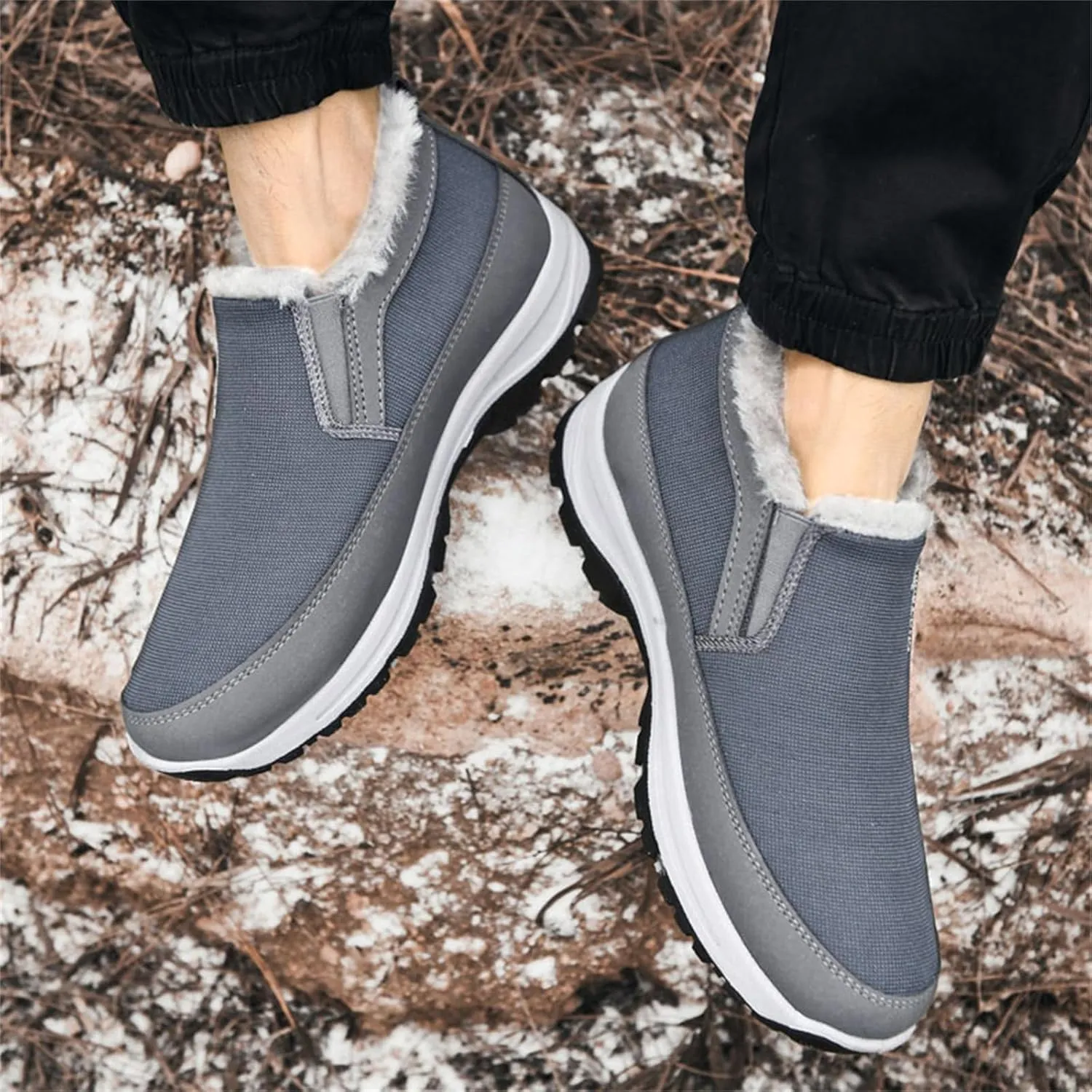 FAIRSOMA Men'S CNA Trop Winter Slip-On Warm Ankle Chukka Boots With Arch Support,Outdoor Waterproof Anti-Slip Fur Lined High Top Leather Snow Loafers Comfortable Hiking Walking Shoes