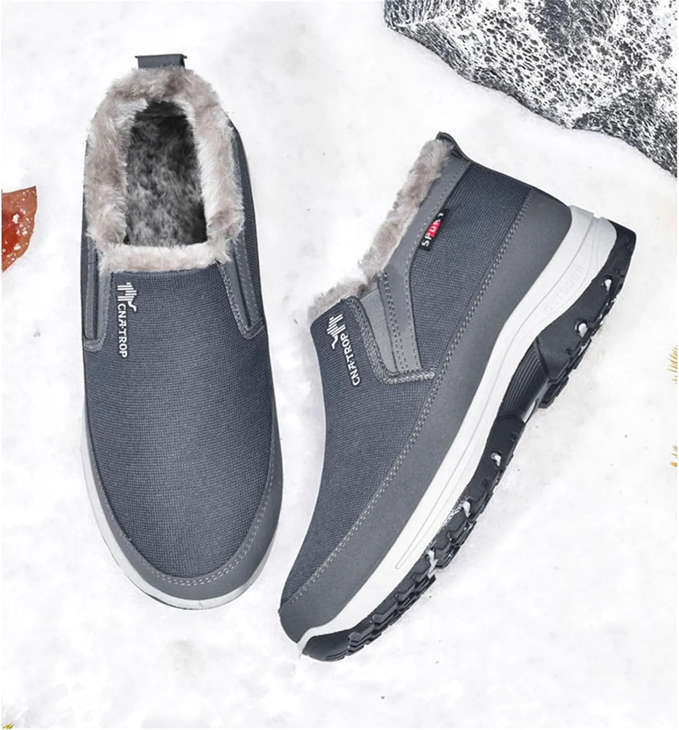 FAIRSOMA Men'S CNA Trop Winter Slip-On Warm Ankle Chukka Boots With Arch Support,Outdoor Waterproof Anti-Slip Fur Lined High Top Leather Snow Loafers Comfortable Hiking Walking Shoes