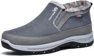 FAIRSOMA Men'S CNA Trop Winter Slip-On Warm Ankle Chukka Boots With Arch Support,Outdoor Waterproof Anti-Slip Fur Lined High Top Leather Snow Loafers Comfortable Hiking Walking Shoes