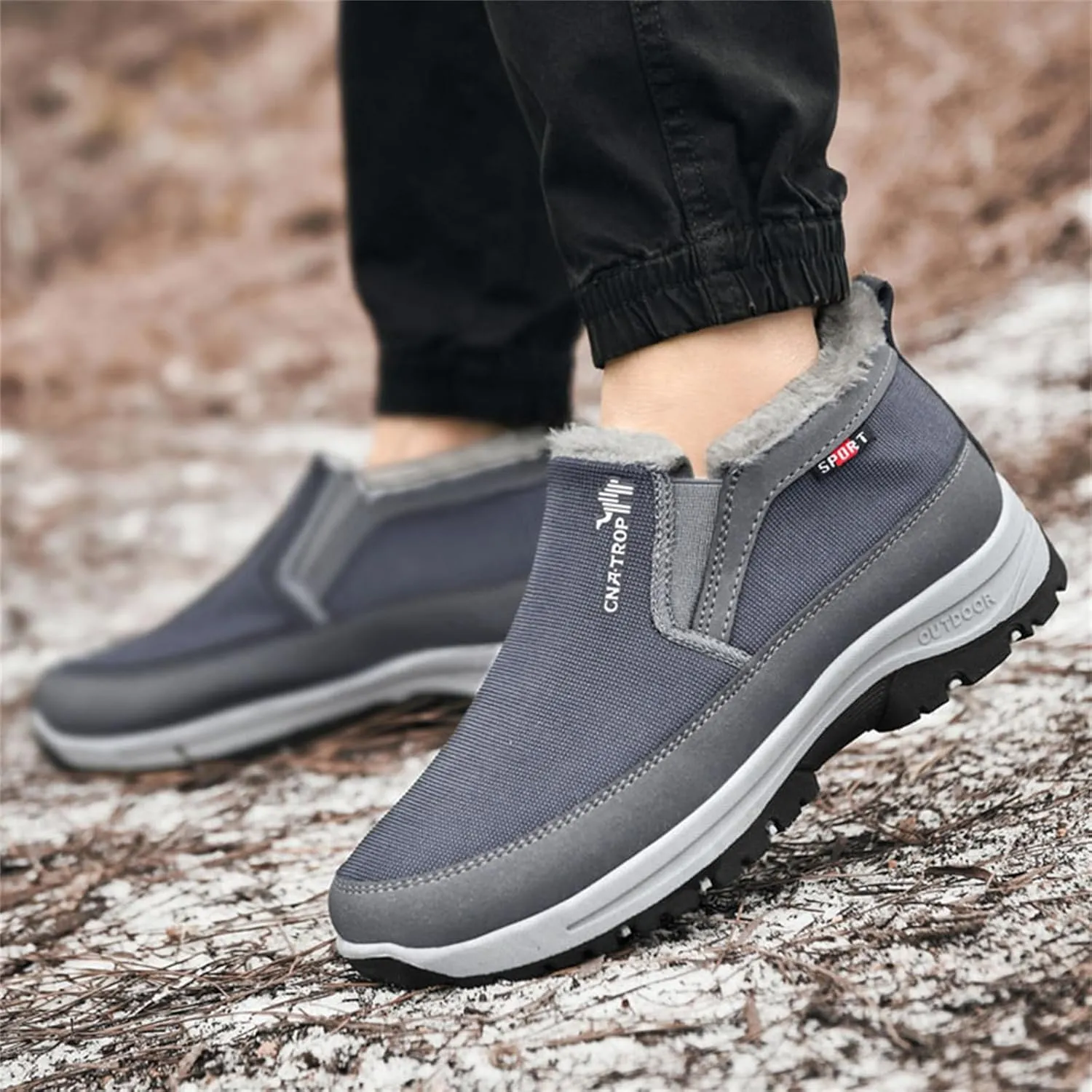 FAIRSOMA Men'S CNA Trop Winter Slip-On Warm Ankle Chukka Boots With Arch Support,Outdoor Waterproof Anti-Slip Fur Lined High Top Leather Snow Loafers Comfortable Hiking Walking Shoes