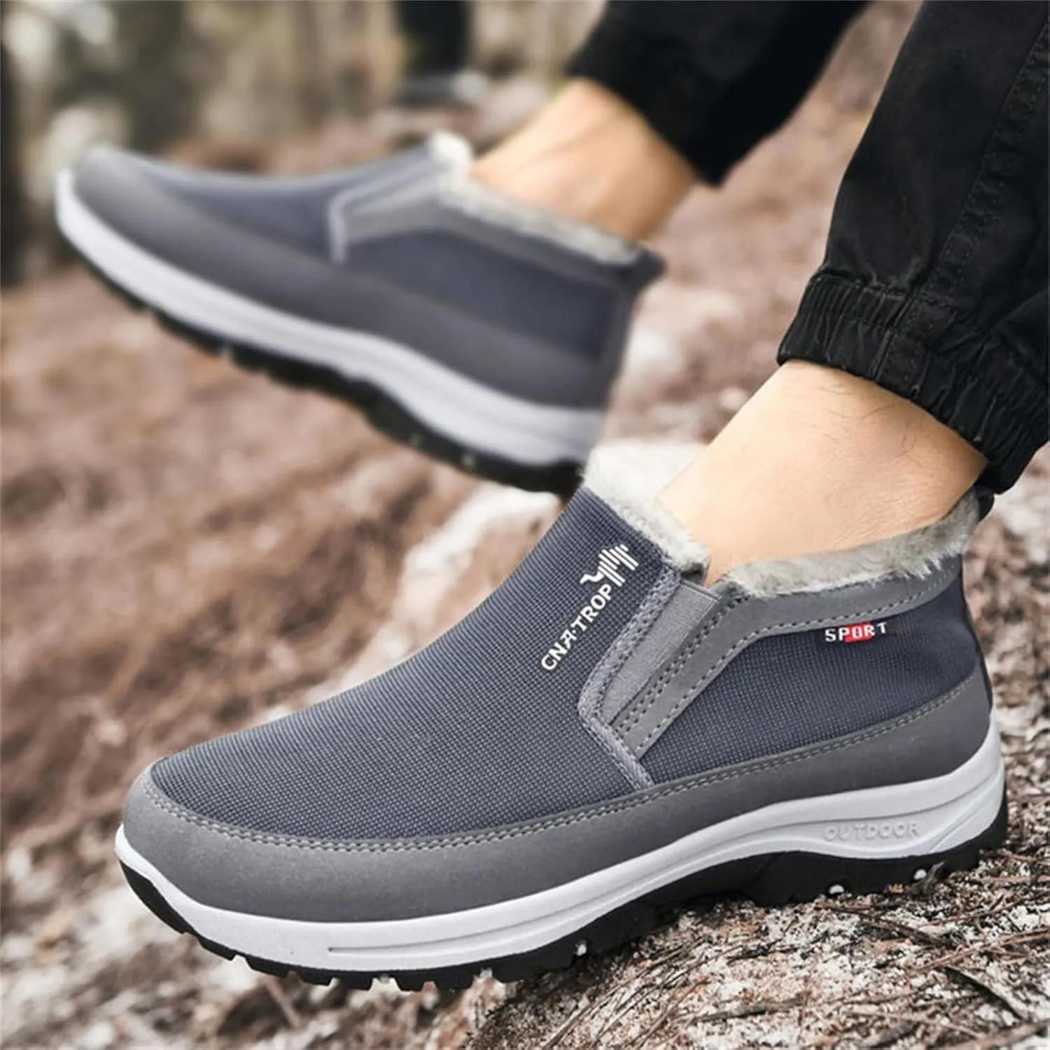 FAIRSOMA Men'S CNA Trop Winter Slip-On Warm Ankle Chukka Boots With Arch Support,Outdoor Waterproof Anti-Slip Fur Lined High Top Leather Snow Loafers Comfortable Hiking Walking Shoes