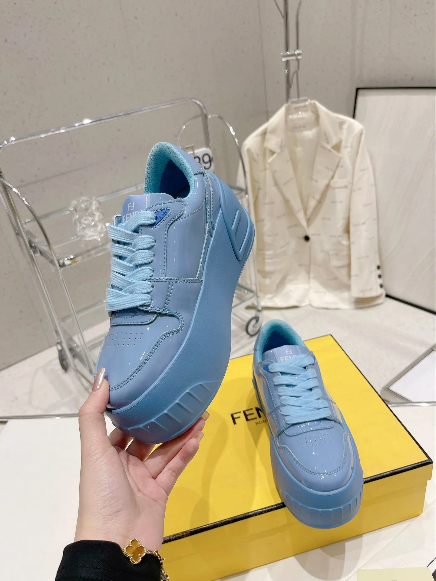 FENDI IN BLUE Trackable LOW-TOP CERULEAN TRAINER CALFSKIN Shipping guarantee FENDI