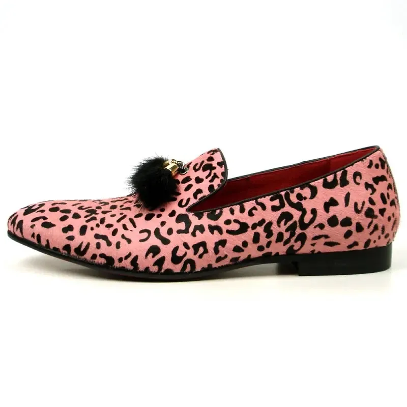 Fiesso FI-7402 Black Pink Leopard Loafers