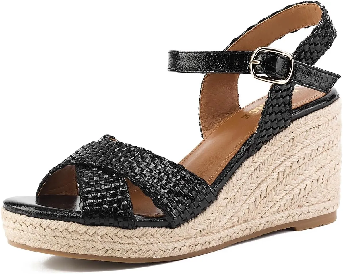 GOSERCE Wedge Sandals for Women Espadrille Platform Sandals Comfortable Lace Up Peep Open Toe for Walking Beach Casual Dressy Summer Shoes