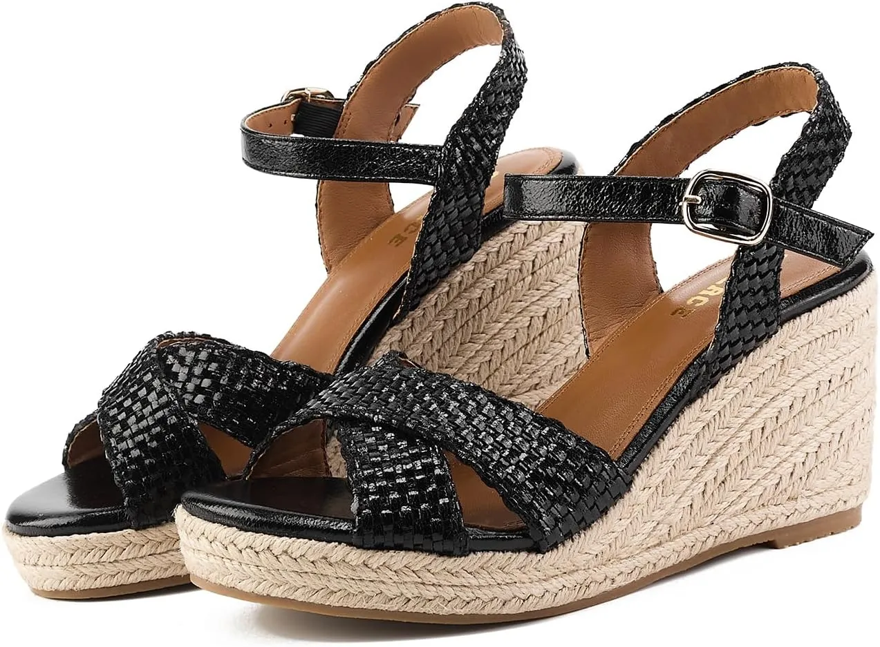GOSERCE Wedge Sandals for Women Espadrille Platform Sandals Comfortable Lace Up Peep Open Toe for Walking Beach Casual Dressy Summer Shoes