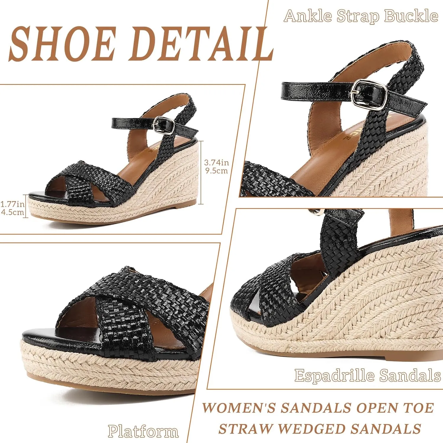 GOSERCE Wedge Sandals for Women Espadrille Platform Sandals Comfortable Lace Up Peep Open Toe for Walking Beach Casual Dressy Summer Shoes
