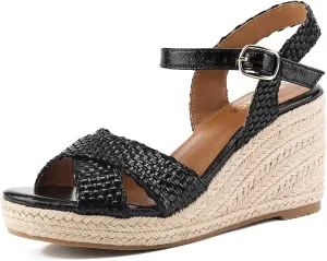GOSERCE Wedge Sandals for Women Espadrille Platform Sandals Comfortable Lace Up Peep Open Toe for Walking Beach Casual Dressy Summer Shoes