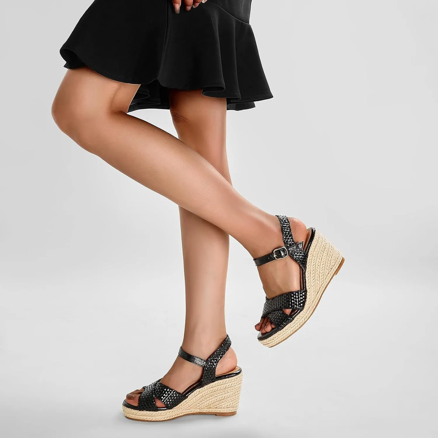 GOSERCE Wedge Sandals for Women Espadrille Platform Sandals Comfortable Lace Up Peep Open Toe for Walking Beach Casual Dressy Summer Shoes
