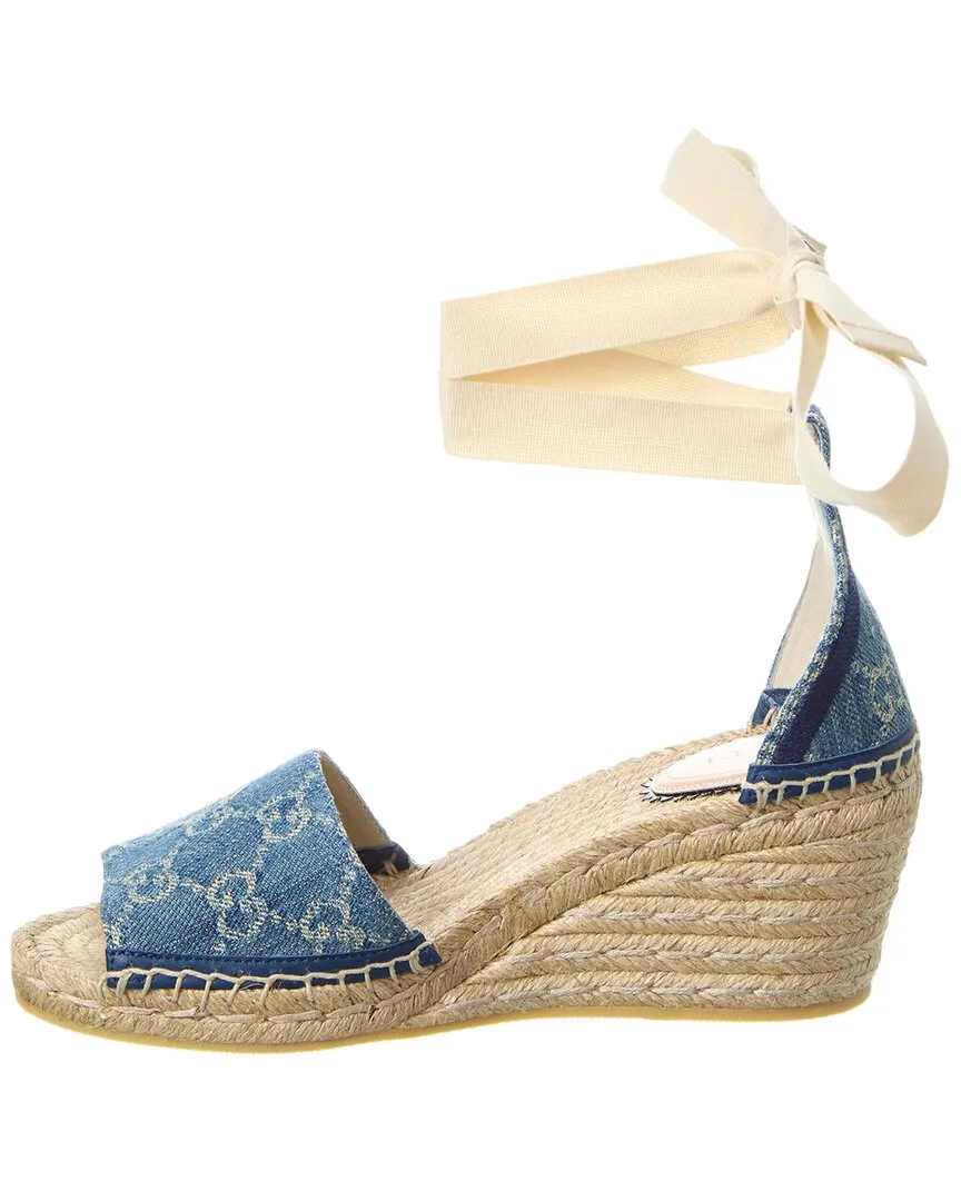 Gucci GG Denim Platform Wedge Espadrille