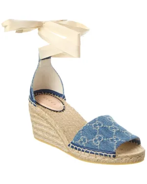 Gucci GG Denim Platform Wedge Espadrille