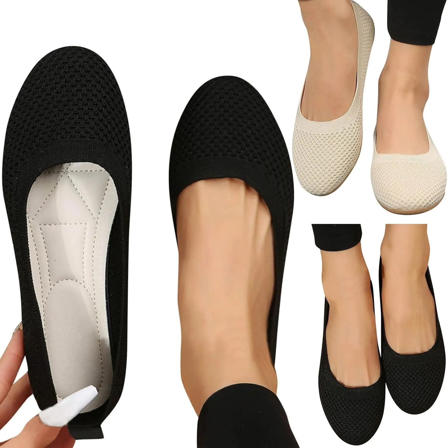 Hbeylia Fashion Loafers for Women Casual Spring Summer Breathable Knitted Round Toe Low Tops Canvas Shoes Slip On Flats Walking Shoes Non Slip Play Sneakers Loafers for Work Nurse