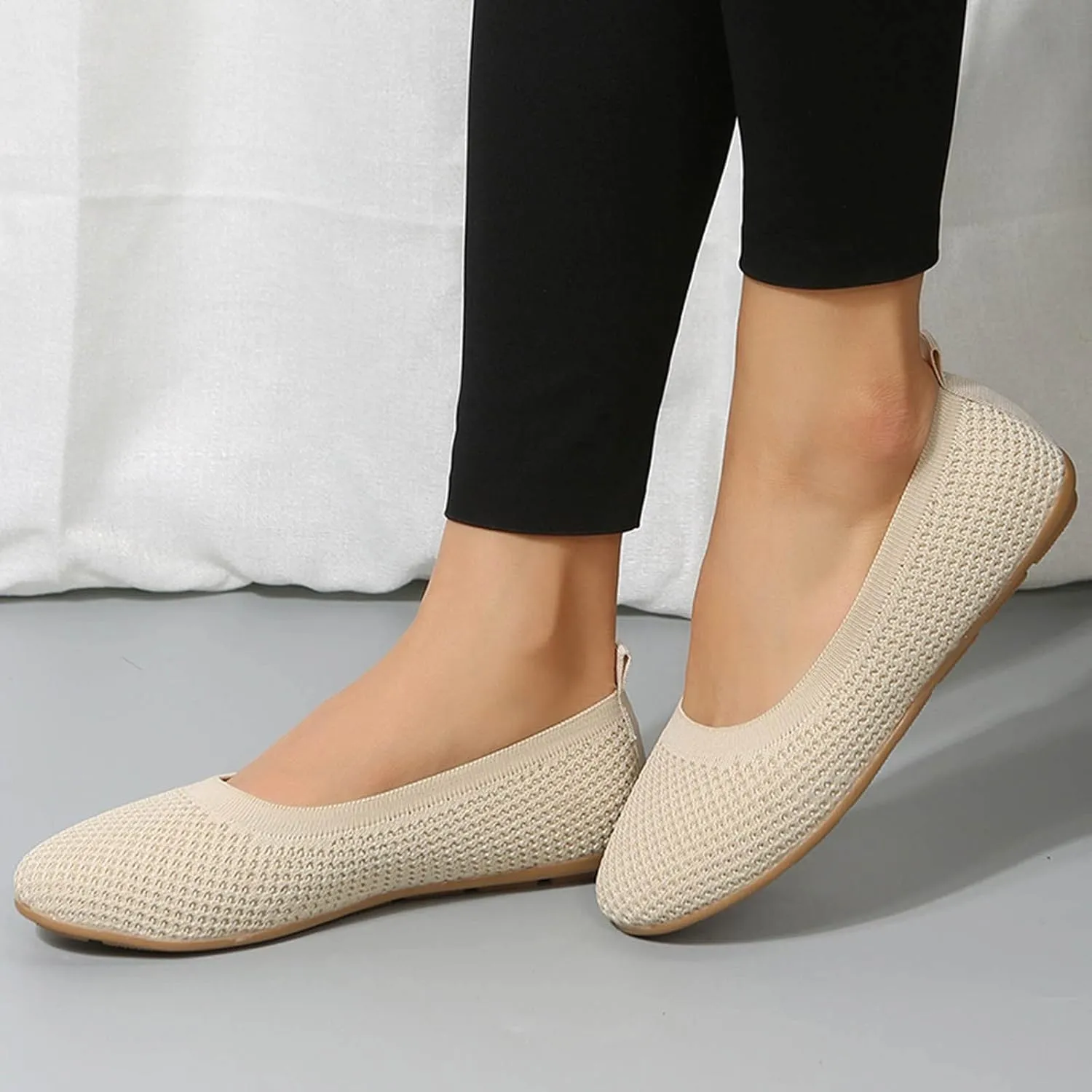 Hbeylia Fashion Loafers for Women Casual Spring Summer Breathable Knitted Round Toe Low Tops Canvas Shoes Slip On Flats Walking Shoes Non Slip Play Sneakers Loafers for Work Nurse