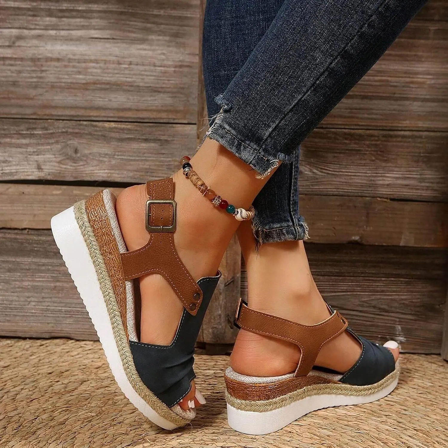 Hbeylia Wedge Sandals for Women Dressy Summer,Platform Wedges for Women,Womens Espadrilles Open Toe Sandals Comfortable Dressy Ankle Strap Slip On Sandals Orthopedic Sandals Casual