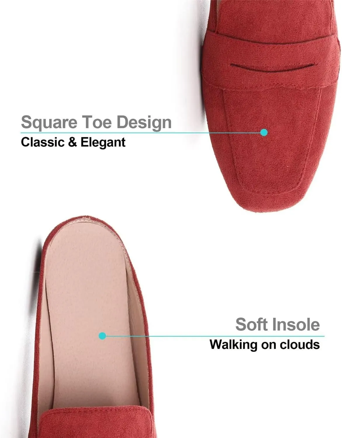 Hee grand Mules for Women Flats Square Toe Slip on Flat Slides Comfortable Suede Women Slippers Backless Loafer Shoes