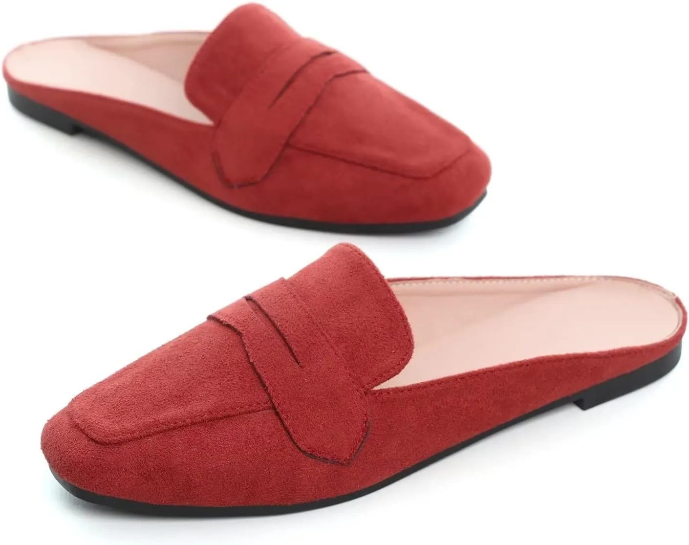 Hee grand Mules for Women Flats Square Toe Slip on Flat Slides Comfortable Suede Women Slippers Backless Loafer Shoes