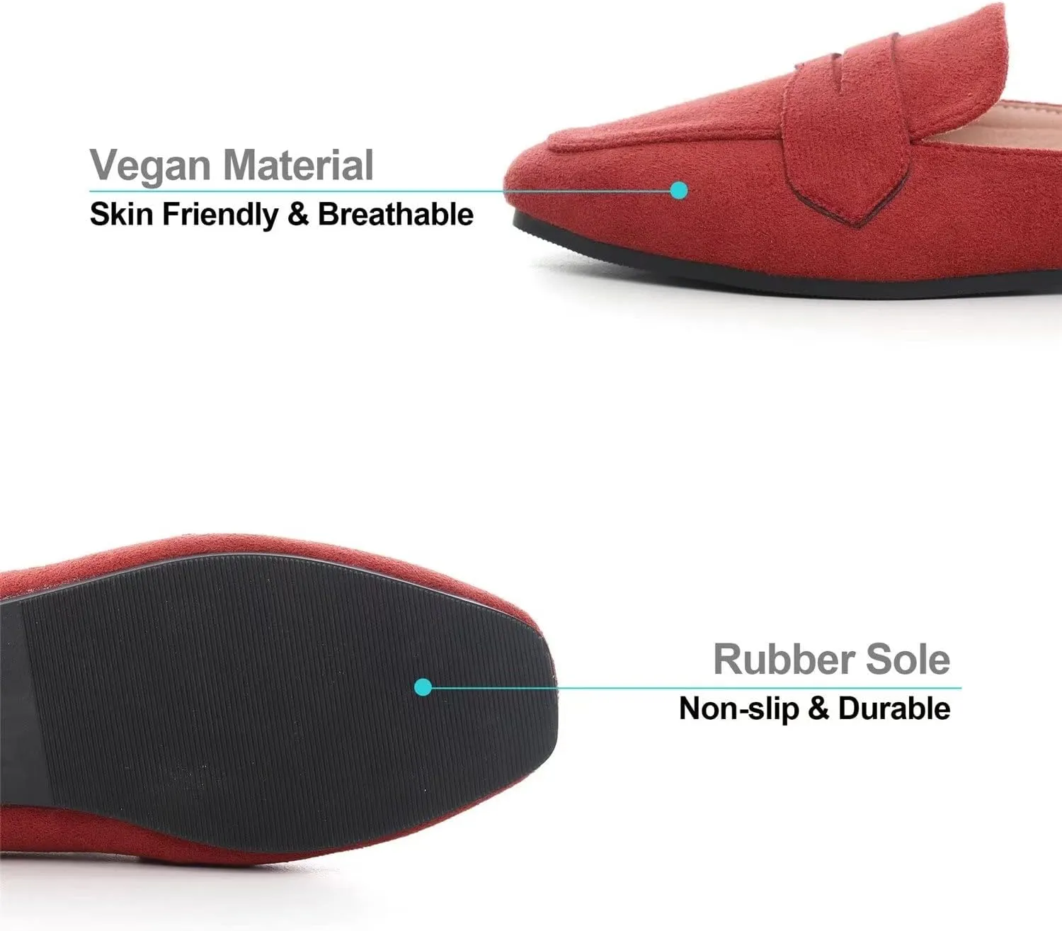 Hee grand Mules for Women Flats Square Toe Slip on Flat Slides Comfortable Suede Women Slippers Backless Loafer Shoes