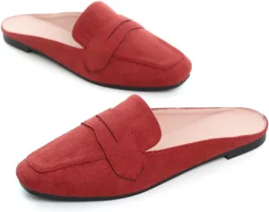Hee grand Mules for Women Flats Square Toe Slip on Flat Slides Comfortable Suede Women Slippers Backless Loafer Shoes