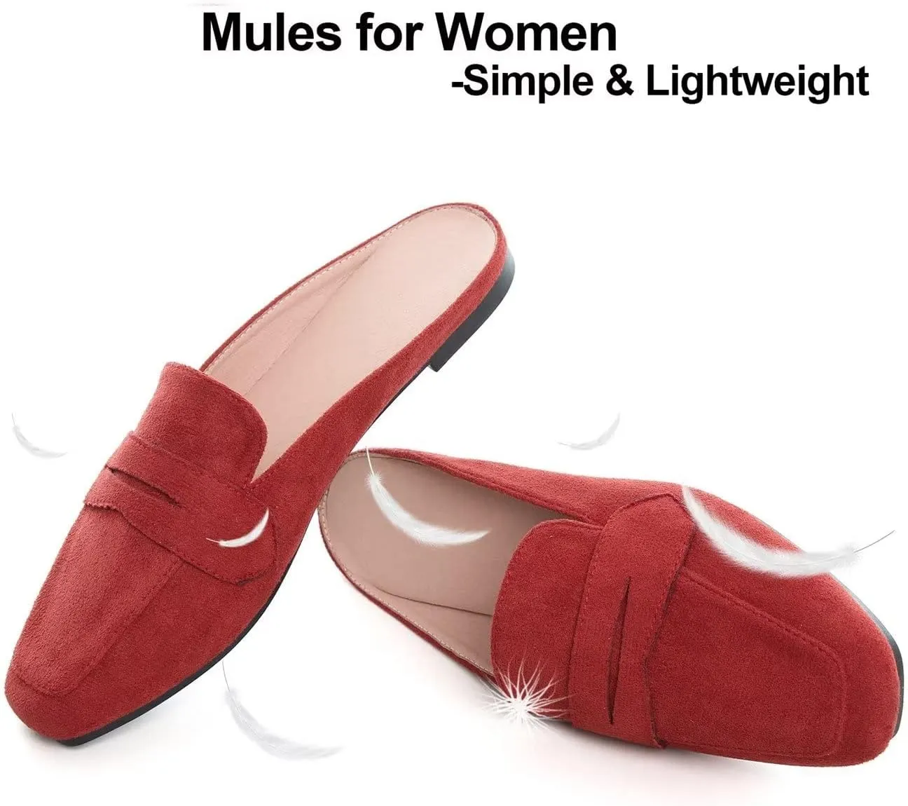 Hee grand Mules for Women Flats Square Toe Slip on Flat Slides Comfortable Suede Women Slippers Backless Loafer Shoes