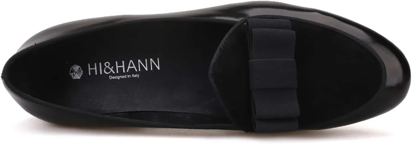 HI&HANN Men's Velvet and Nubuck Leather Stitching with Bowtie Flats Shoes Slip-on Loafer Smoking Slipper
