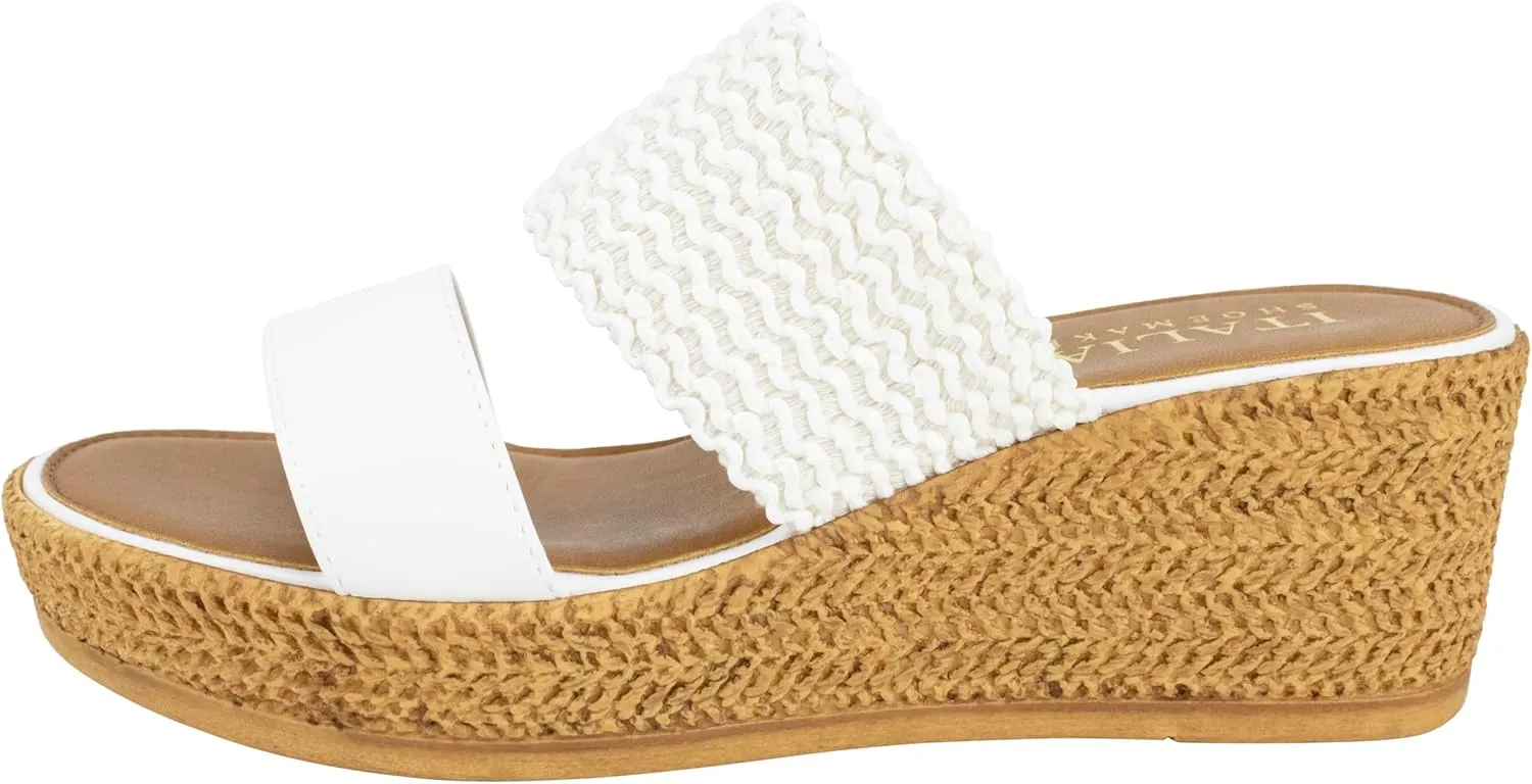 ITALIAN Shoemakers Inessa Womens Platform Wedge Espedrille and Raffia Sandal for Women