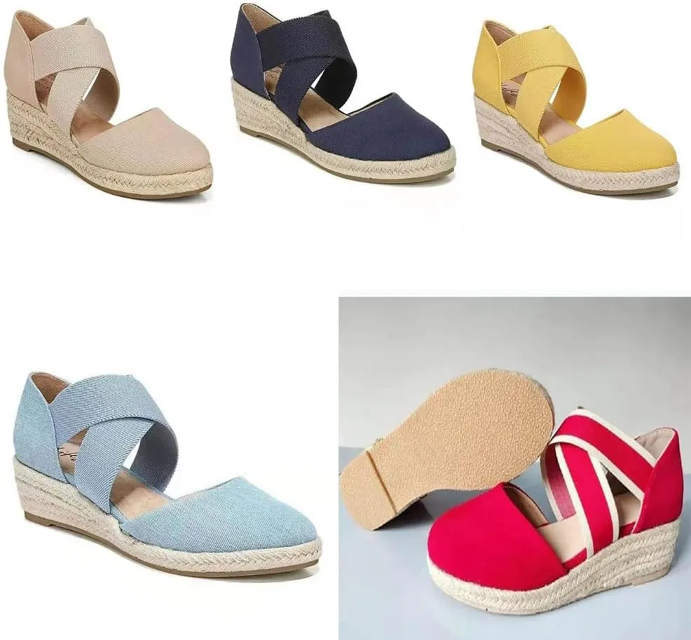 JITUUE Women's Ankle Strap Closed Toe Espadrille Wedge Heels Sandals Platform Chunky Mid-Heel Outdoor Ladies Loafers
