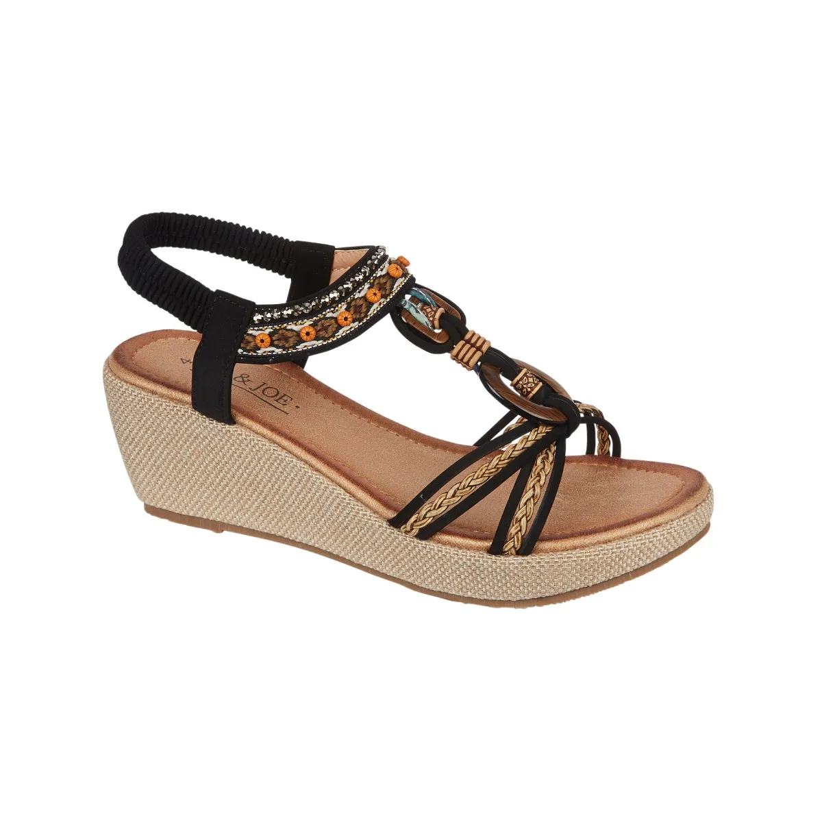 Jo & Joe Trinidad Women's Beaded Wedge Sandal Black