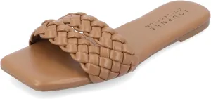 Journee Braided Open Square Toe Banded Flat Slip On Padded Sawyerr Casual Fashion Woven Slide Sandals