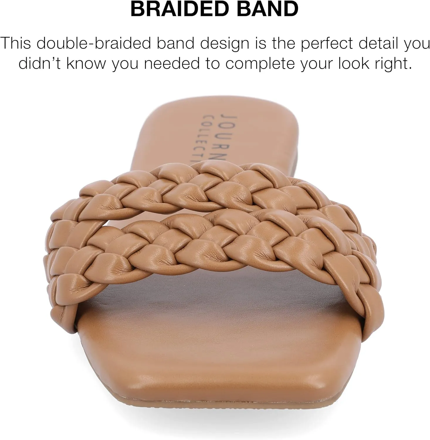 Journee Braided Open Square Toe Banded Flat Slip On Padded Sawyerr Casual Fashion Woven Slide Sandals