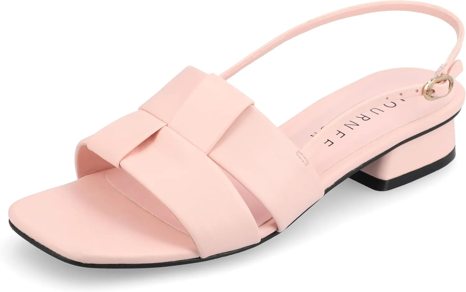Journee Womens Woven Slingback Inset Low Covered Block Heel Open Square Toe Tabatha Comfort Foam Sandals