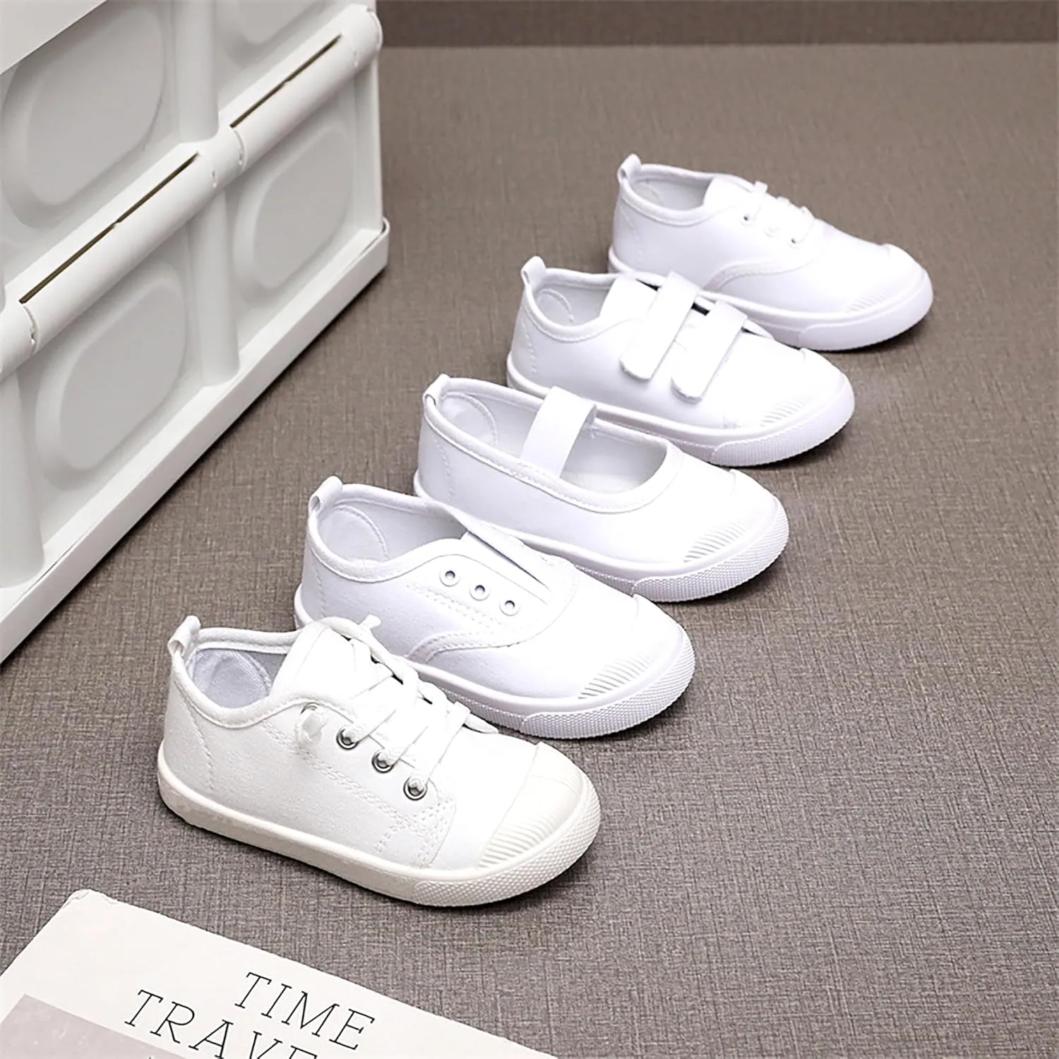 Kids White Shoes Toddlers Canvas Sneakers Slip-on Light Weight Comfortable Causal Running Shoes Skin-Friendly for Boys Girls