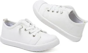 Kids White Shoes Toddlers Canvas Sneakers Slip-on Light Weight Comfortable Causal Running Shoes Skin-Friendly for Boys Girls