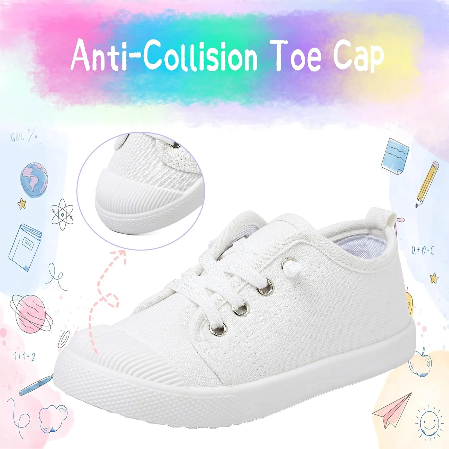 Kids White Shoes Toddlers Canvas Sneakers Slip-on Light Weight Comfortable Causal Running Shoes Skin-Friendly for Boys Girls